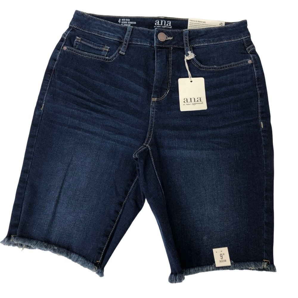 ANA MID RISE BLUE BERMUDA DENIM SHORTS SZ 4 NEW WITH TAG